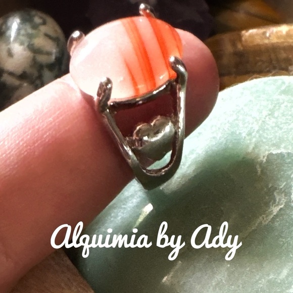 Silver and red crazy lace agate gem ring - Picture 2 of 3